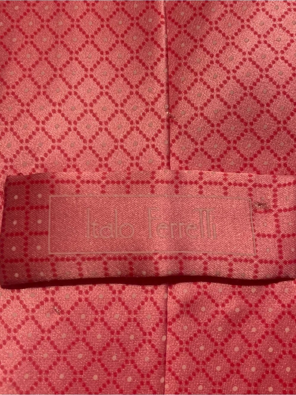 Italo Ferretti Mens Tie Necktie Silk Italy Pink Geometric Diamond Hand Made
